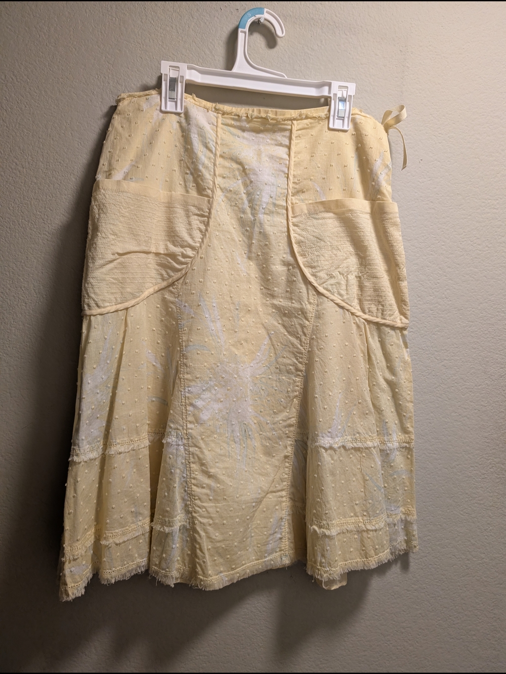 Max Studio Special Edition Pale Yellow Tiered Swiss-Dot A-Line Skirt